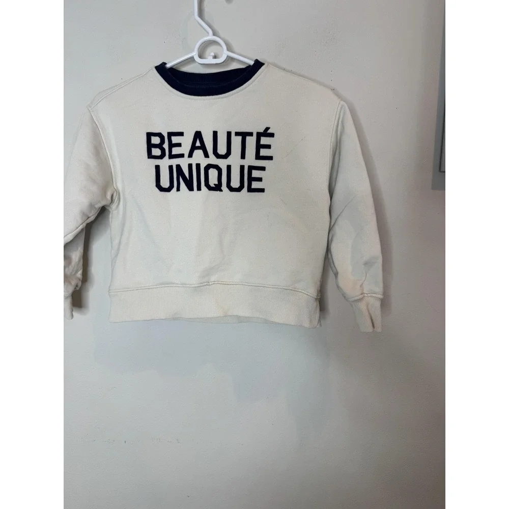 Zara Sweatshirt Kids 9-10 Years White Beauté Unique Graphic Pullover‎ Slogan
